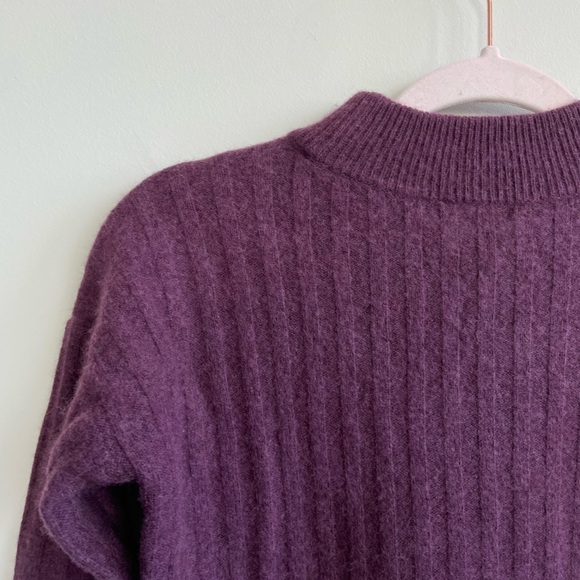 Madewell Wool Blend Mock Neck Cropped Sweater Plum Purple Ribbed - Picture 10 of 11
